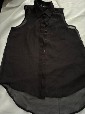 Jet set Sheer Black Sleeveless Button-Up Shirt small